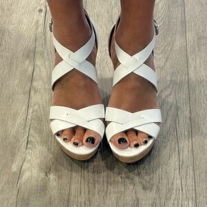 Franco Sarto White Crisscross Wedge Sandals